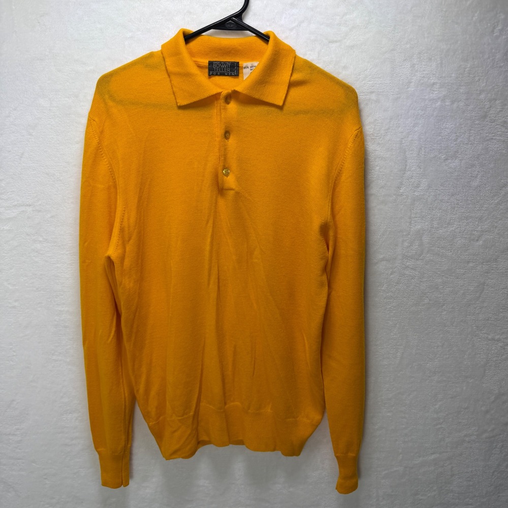 Bonwit Teller Mens Yellow 100% Merino Wool Polo Sweater Made in Italy Medium